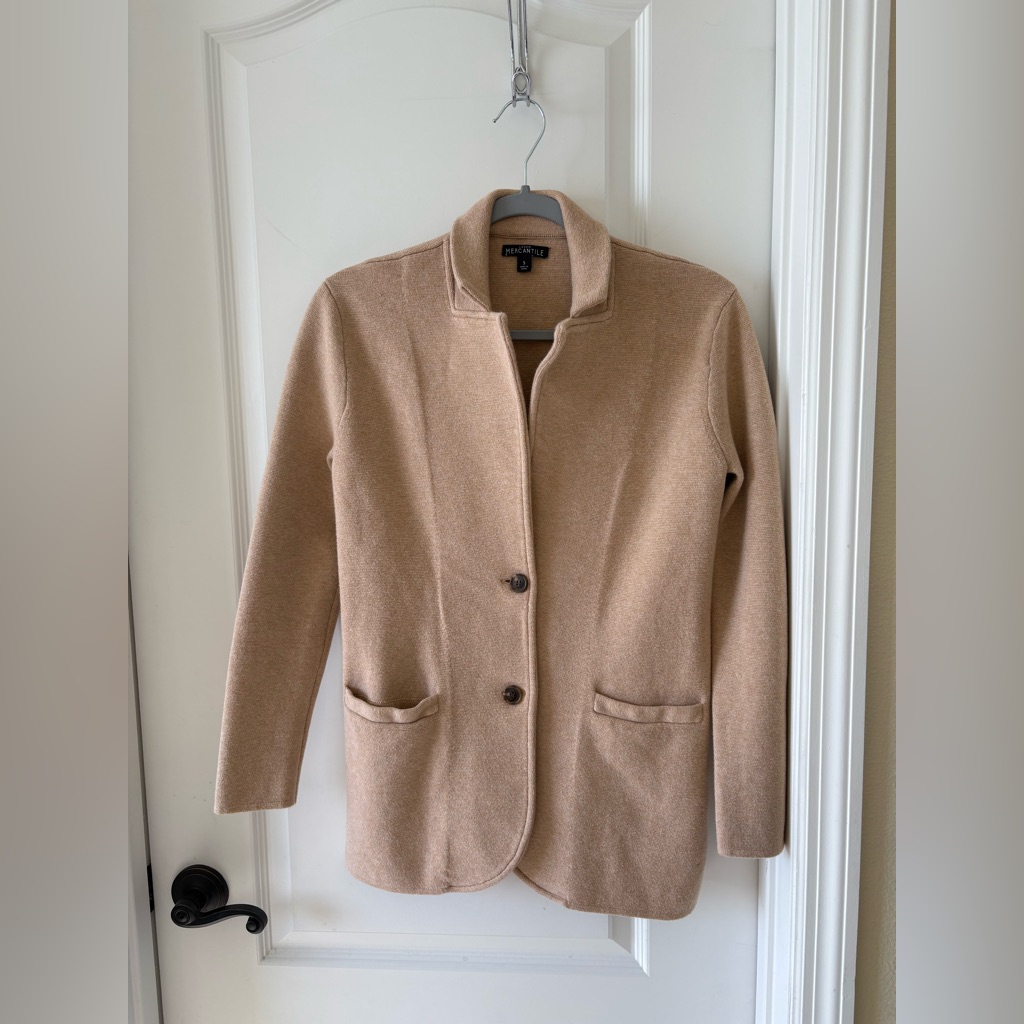 J.Crew Mercantile Camel Sweater Blazer Jacket Small 100% Cotton Knit Cardigan
